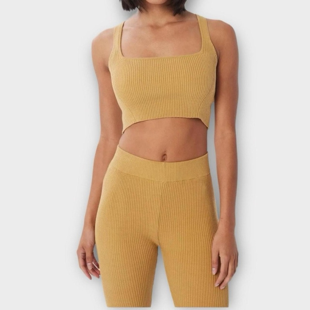Lita by Ciara Rib Organic Cotton SET Flare Pants Size S Top XS …Coffee NWT